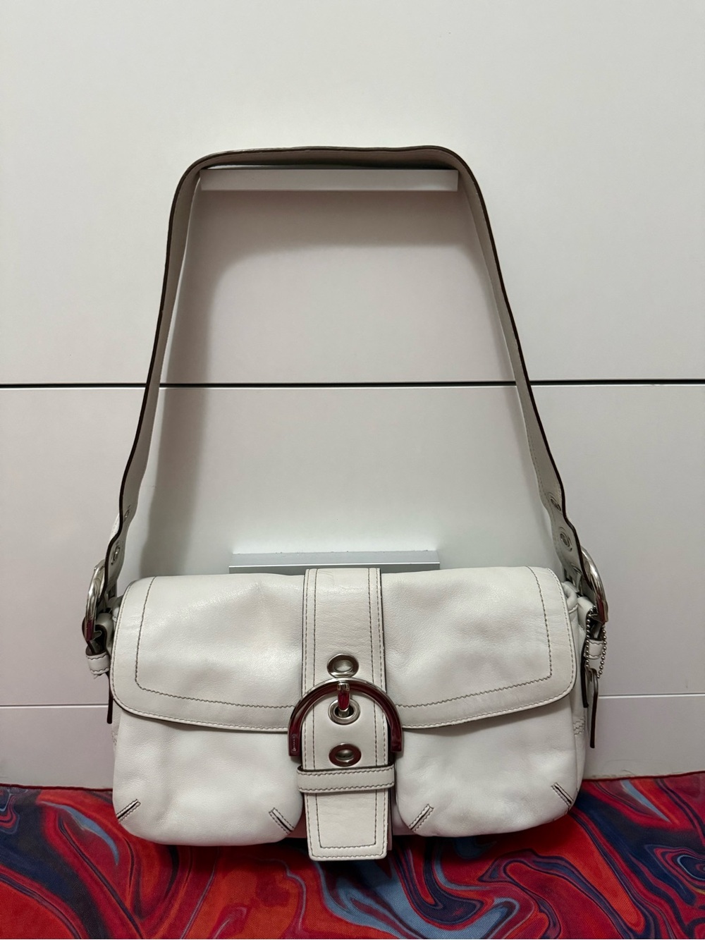 Rare Archival Vintage Y2K Coach Soho White Leather Buckle Hobo Bag